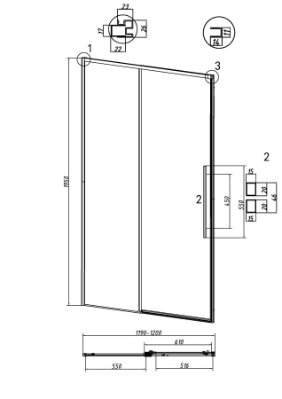 Душевая дверь Grossman Galaxy 100.K33.01.120.42.10 120х195 стекло тонированное профиль графит